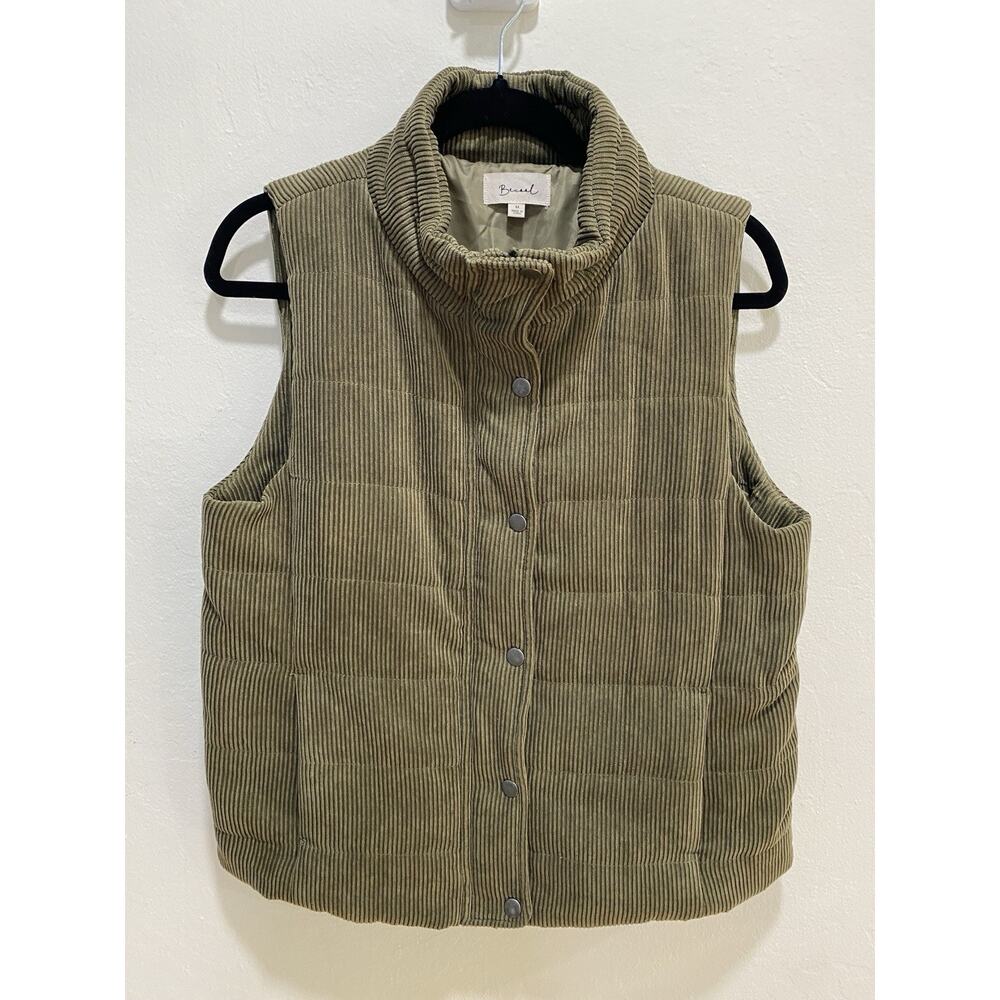 Olive Green Quilted Corduroy Puffer Vest Womens M Coastal Grandmacore Minimalist
